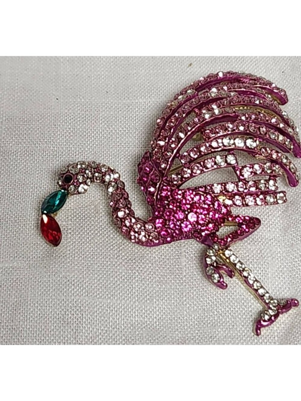 Vintage Pink Rhinestone Flamingo Brooch Pin Florida Beachy Summer Jewelry - Picture 6 of 6